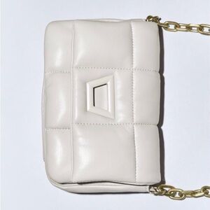 Zara Cream quilted mini crossbody bag with gold chain